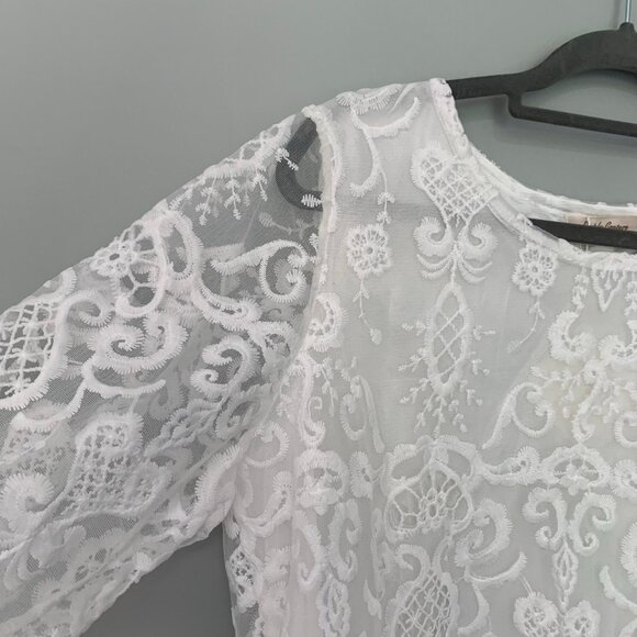 NEW Simply Couture white lace elbow sleeve flowy pullover blouse top shirt‎ - Picture 2 of 9